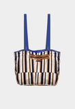 Bolso tote reversible azul con rayas